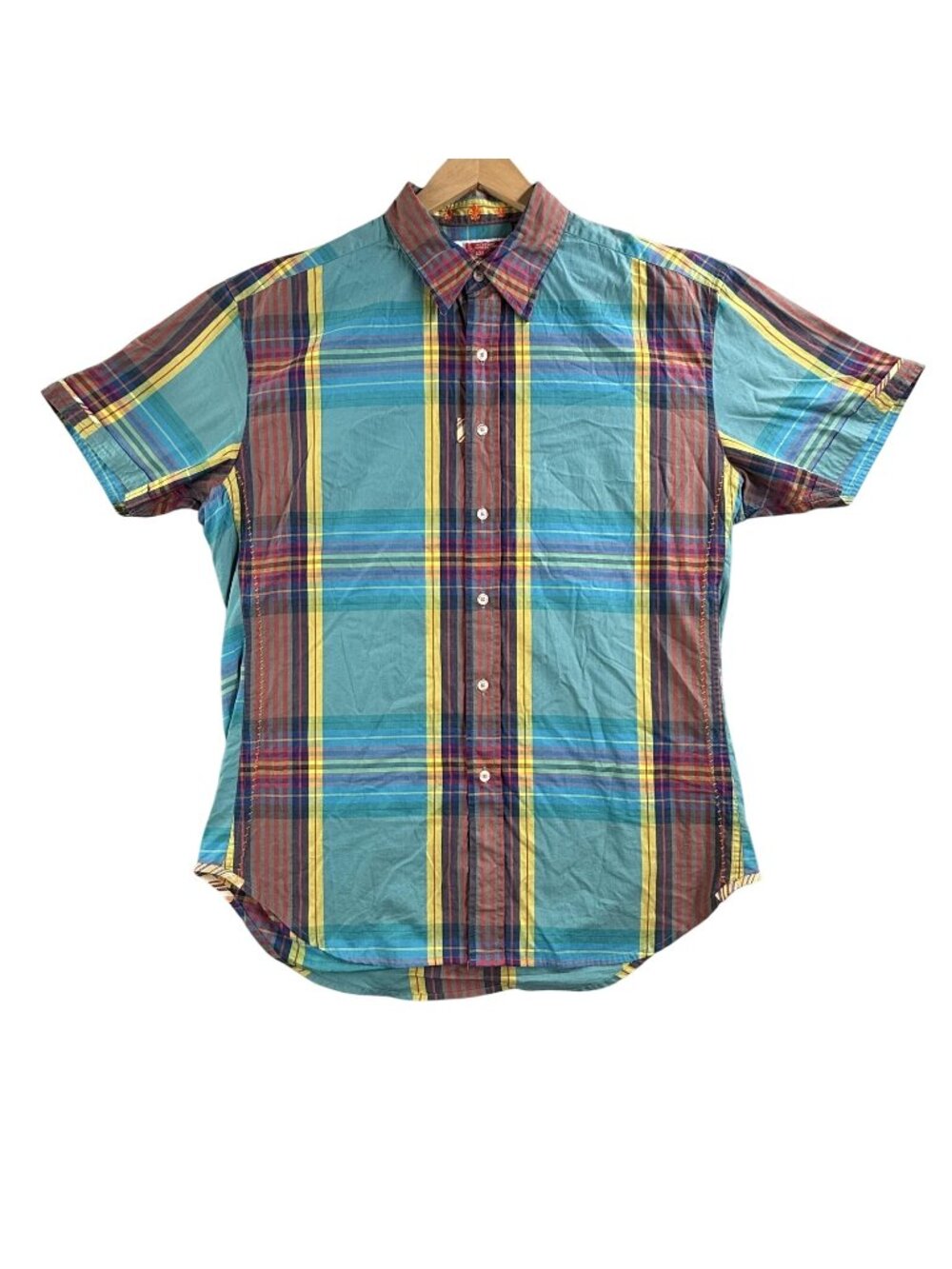 Robert Graham Shirt Men XL Multicolor Plaid Short Sleeve Button Up Cotton Preppy